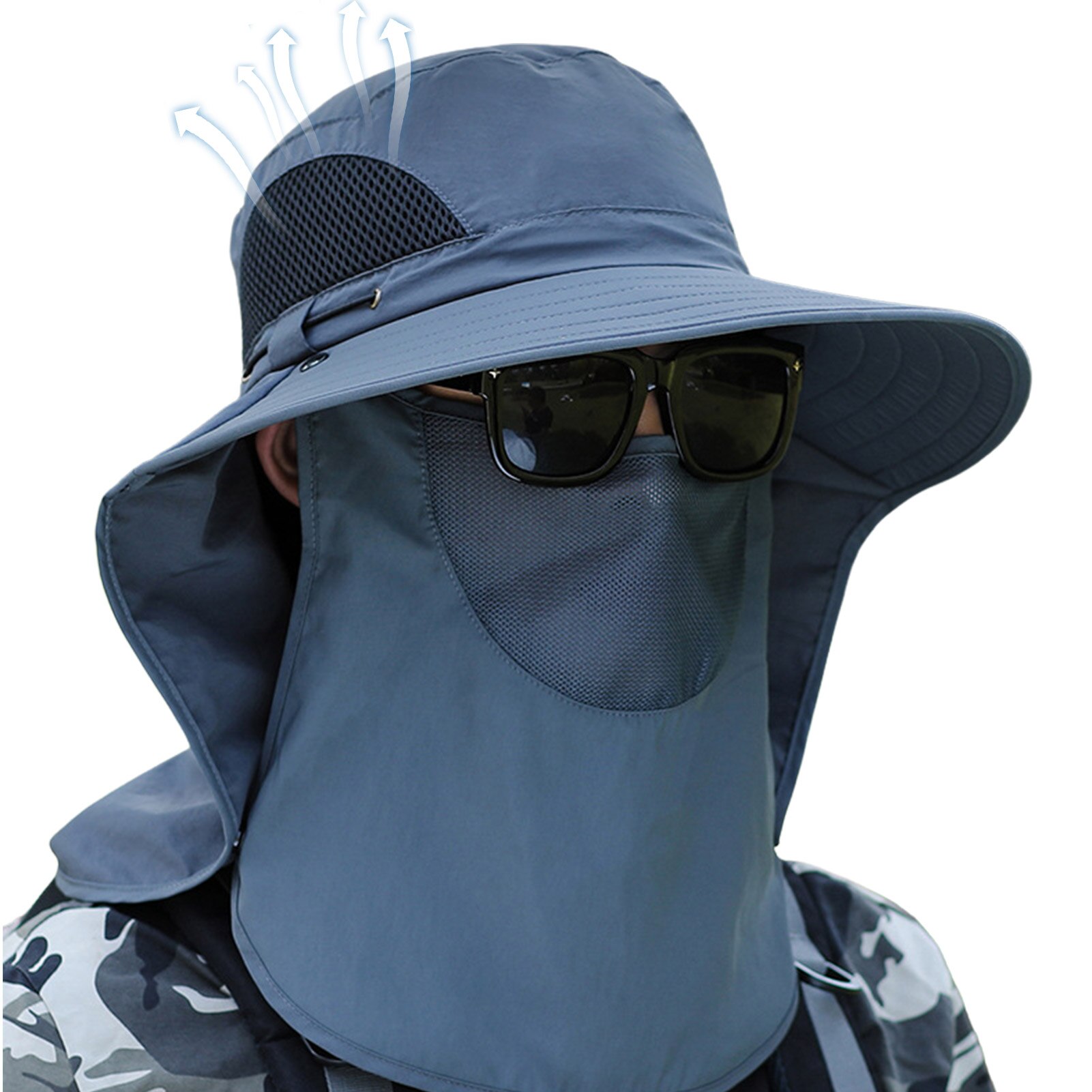 남성용 버킷 모자 통기성 여름 모자, 야외 활동을 위한 넓은 챙 및 얼굴 커버가있는 남성용 태양 보호 모자